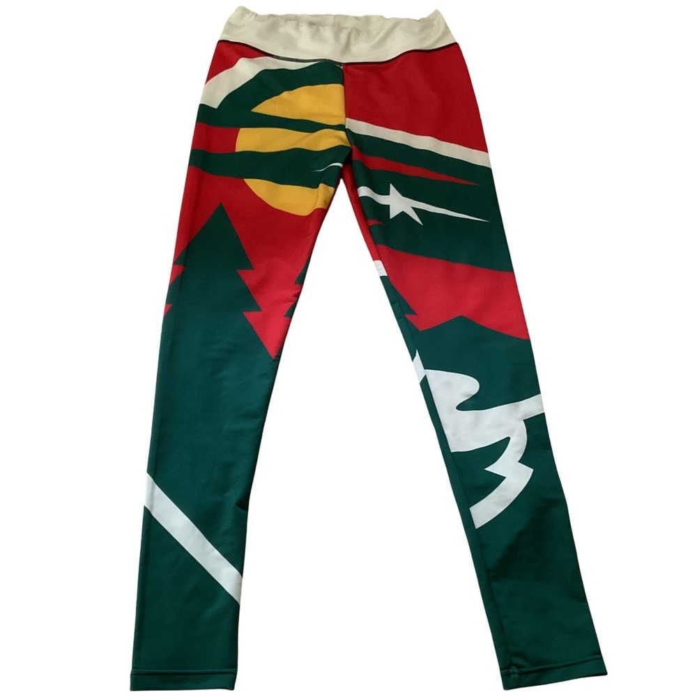 Unbranded Graphic Print Athletic Leggings Red Green Yellow Size Medium